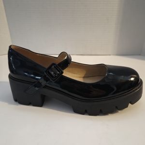 Black Patent Leather Slip On Mary Jane Chunky Sole Girlcore Dress Shoe